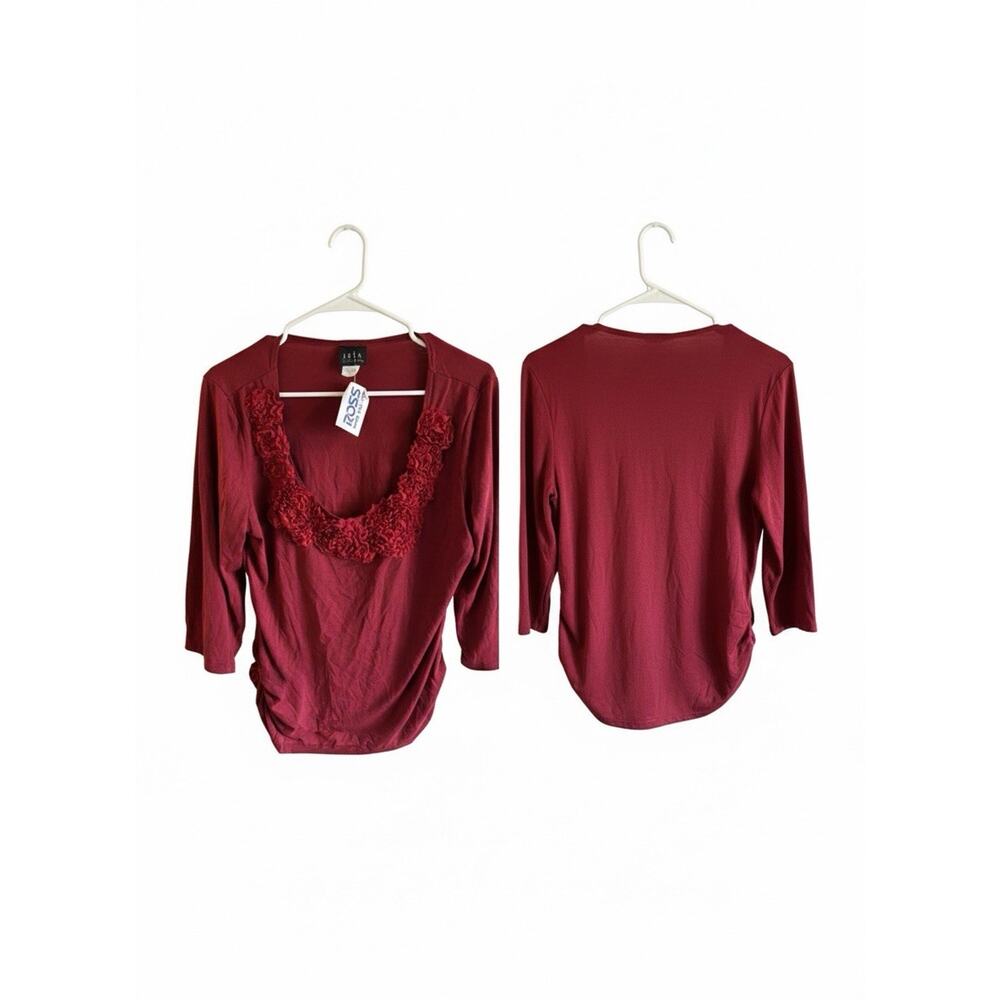 JKLA California Maroon Ruffle 3/4 Sleeve Top XL New With Tags